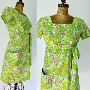 Lilly Pulitzer Vintage 1960's Lime Green Escargot Snail Novelty Print Mini Dress